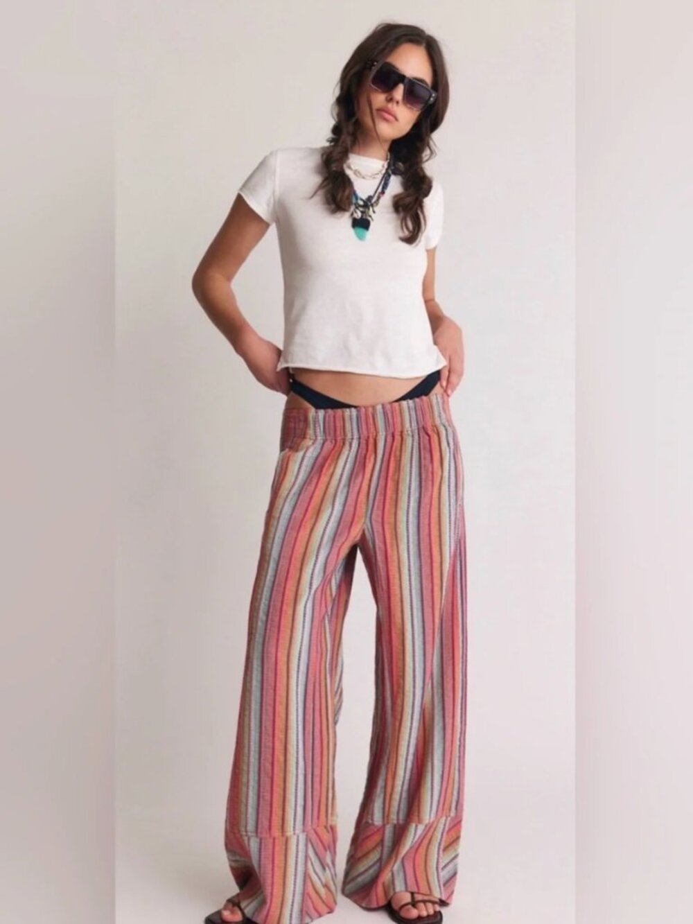 Free People Day’s End Stripe Pants Red Brown Combo XL